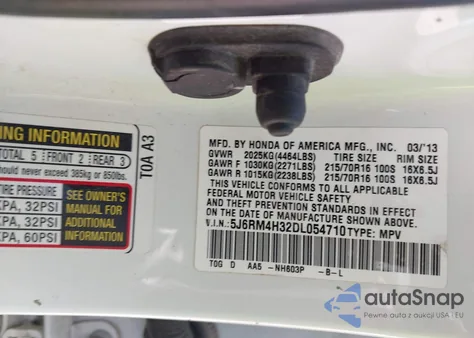 2013 Honda Cr-V Lx из США, поврежденный, VIN 5J6RM4H32DL054710